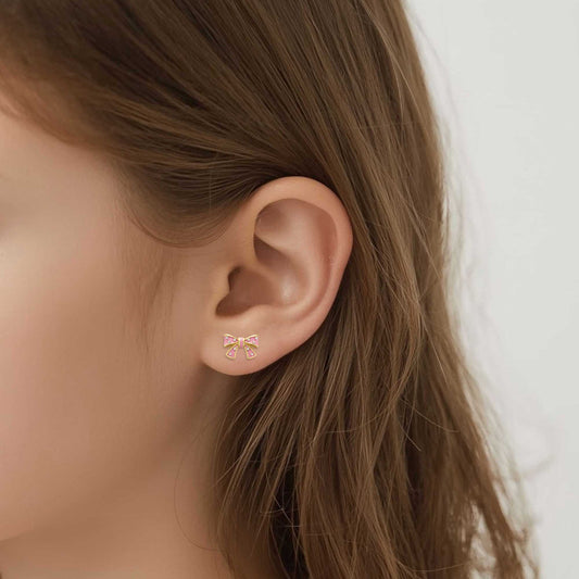 Pretty in Pink Bow Stud Earrings