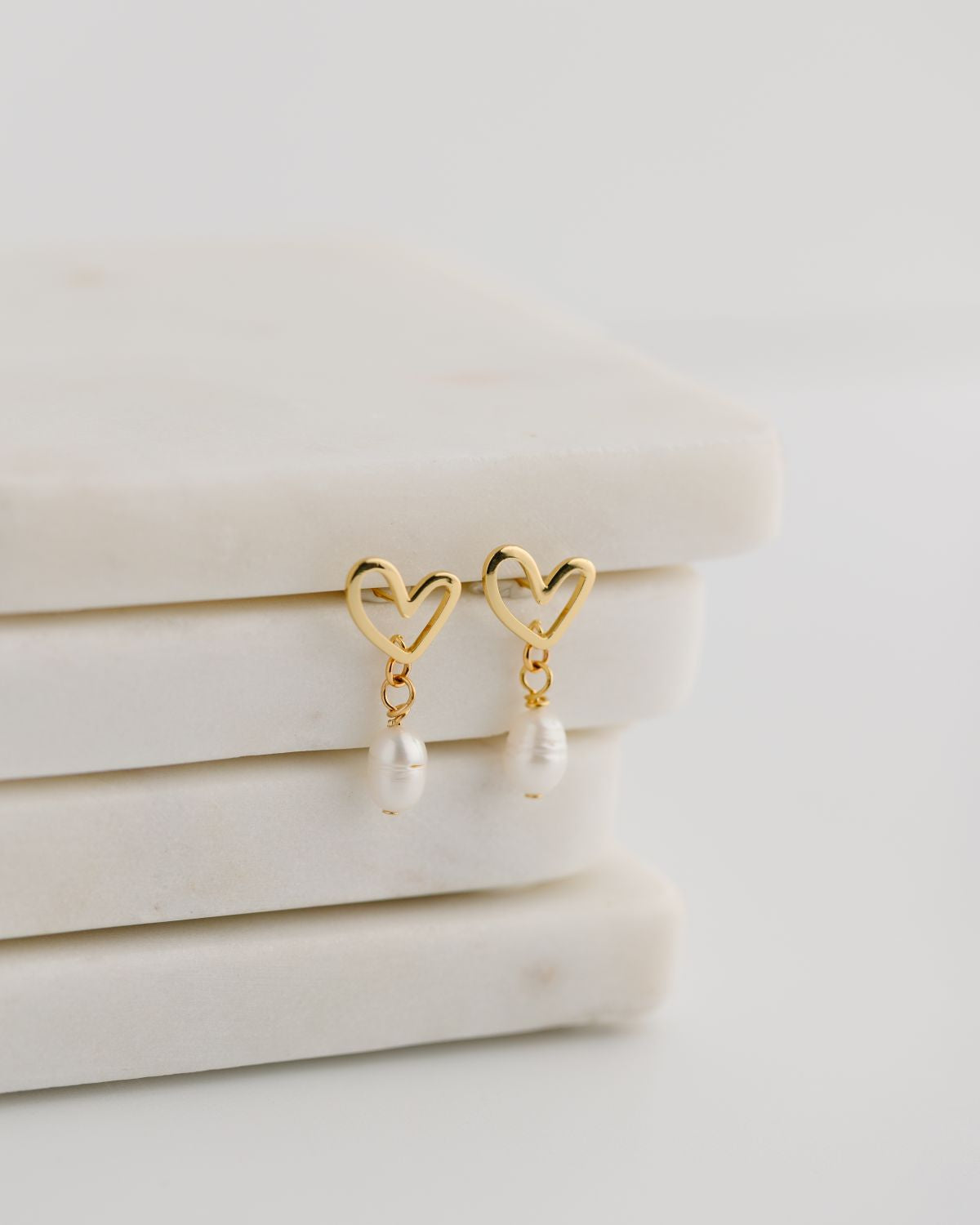 Golden Heart Pearl Drop Earrings